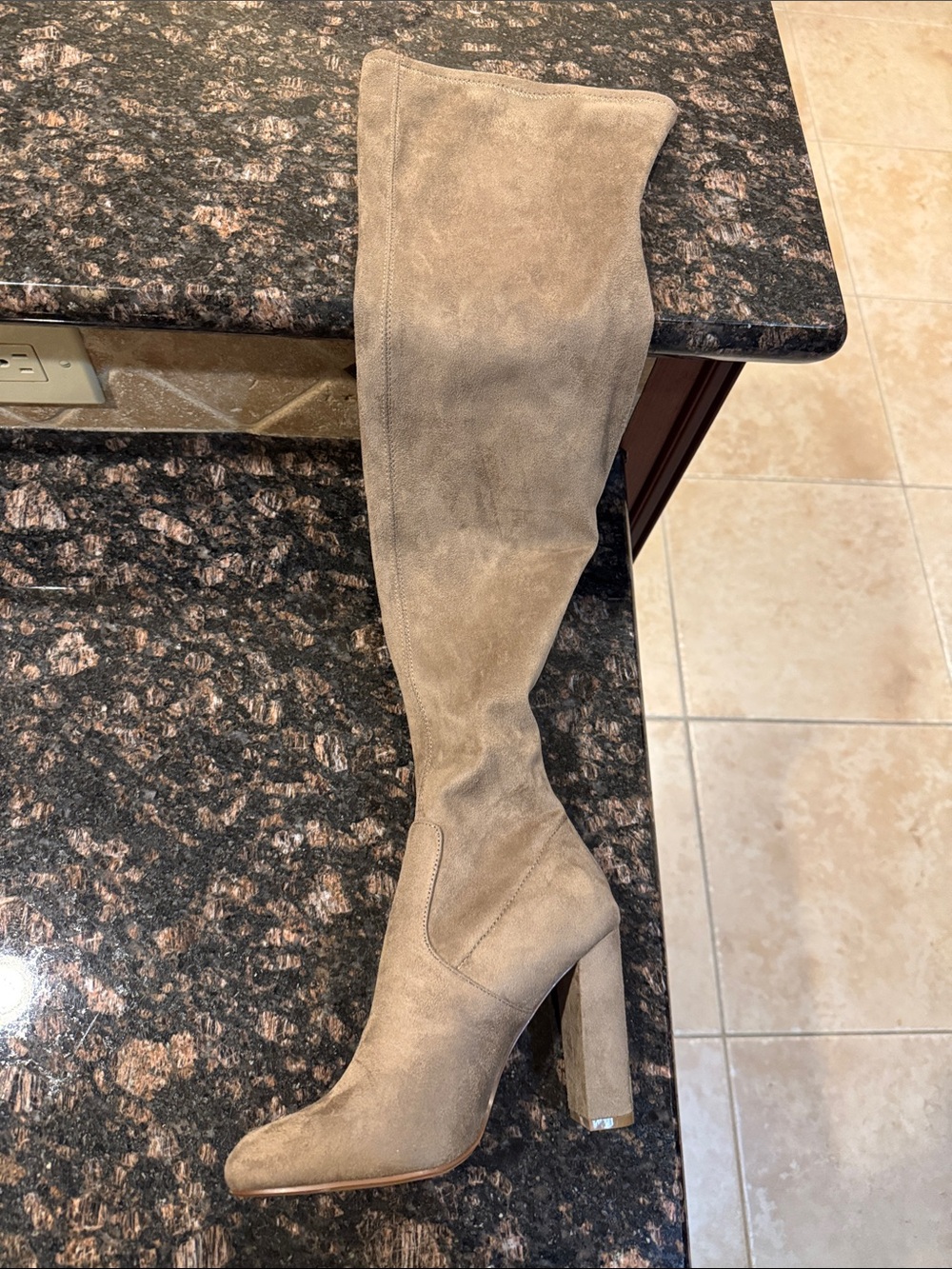 Steve Madden Taupe Over-the-Knee Suede Block Heel Boot
